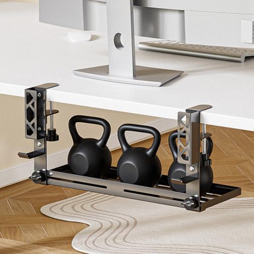 Under Desk Cable Management Tray No Drill, Black Carbon Steel Metal Cord Organizer with Clamp Mount, Huge Load Capacity, with Accessories for Home Office Standing Desk