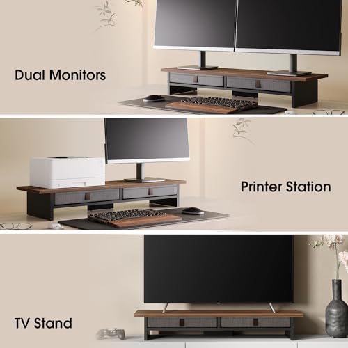 Fenge 35 Inch Monitor Stand with Drawer Storage, Computer Riser for Desk