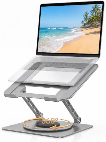 Aluminum Laptop Stand for Desk, Heavy Duty Computer Stand with 360° Rotating Base, Ergonomic Adjustable Height Notebook Riser, Compatible with MacBook Pro/Air, Dell, HP, 10-17” Laptops - Silver
