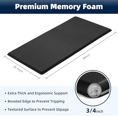 Kitchen Mat Cushioned Anti Fatigue, 0.75" Waterproof,Non Slip Kitchen Rugs, Memory Foam Comfort Mat for Standing at Home,Office,Sink,Laundry(20"x39" Black)