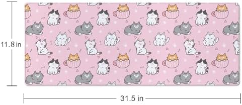 Gaming Mouse Pad Large Desk Mat,Cartoon Cat Mouse Pad Gaming Desk Pad,31.5 x 11.8 Keyboard Pad Minimalist Mouse Pads for Desk,Extended Mouse Mat Mousepad with Non-Slip Base and Stitched Edge