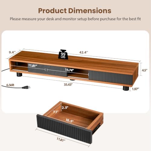 Artswish Dual Monitor Stand with Power Outlet, 42" Walnut Monitor Riser