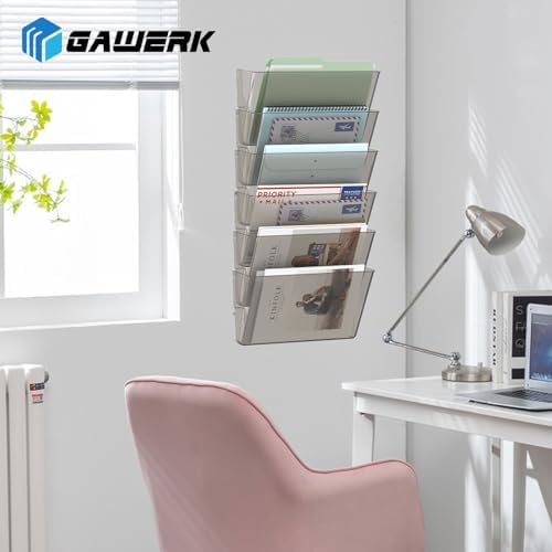 Gawerk Clear Acrylic Single Pocket, Plastic Hanging Wall Mount File Holder for Office Home (Gray, 2 Pack)