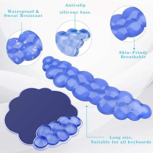 Gel Cloud Keyboard and Mouse Wrist Rest, Cute Wrist Support and Arm Support Rest for Typing Pain Relief，Suitable for Office/Computer/Laptop/Gaming Set-Blue