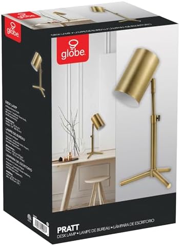 Globe Electric 52097 Pratt 18" Desk Lamp, Matte Brass Finish, Adjustable Height, in-Line Rocker On/Off Switch