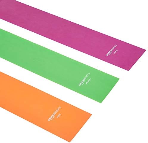 Amazon Basics Resistance Bands for Stretching, Strength Training and Exercise, Set of 3, Orange/Green/Pink