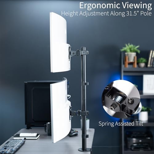 VIVO Dual Vertically Stacked Ultra-Wide Monitor Desk Mount, Extra Tall Heavy Duty Adjustable Stand for 2 Ultrawide Screens up to 45 inches, 25 lbs Per Screen Capacity, Black, STAND-V200R