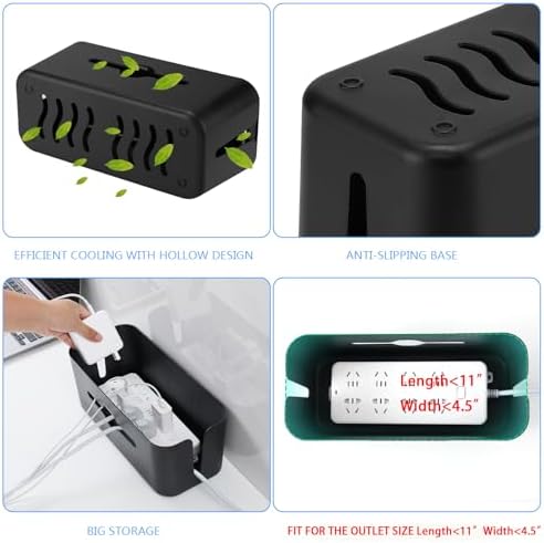 Cable Management Box,Cord Organizer for Home Office Cable Wire Hide,Black