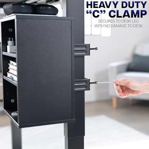 VIVO Black Clamp-on Desk Leg Shelving Unit, Storage Shelves, DESK-SHELF3CL