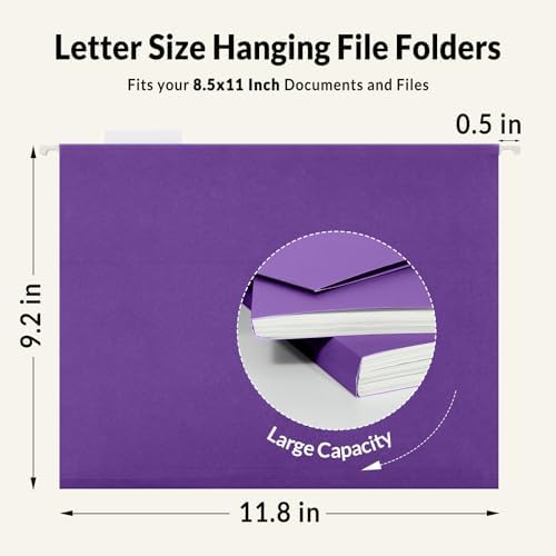 SUNEE 25 Pack Hanging File Folders, Purple Folders, Hanging File Folders Letter Size with 1/5-cut Tabs, Stay Organized for Your Home and Office Bulk File and Documents