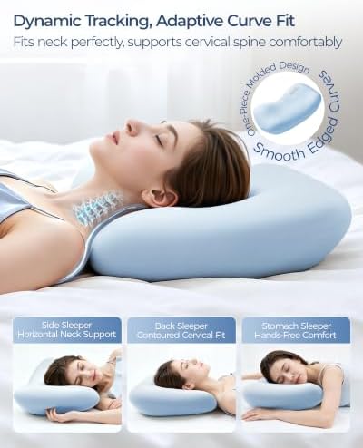 Kayfia Cervical Neck Pillow Side Sleeper Pillow for Neck Pain Relief, Bule