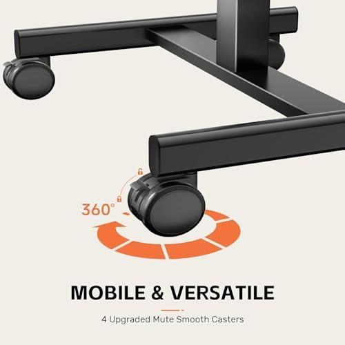 Mobile Small Standing Desk,Gas Spring Adjustable Height Rolling Portable Laptop Desk with Lockable Wheels, Computer Workstation for Home Office, Dark Walnut