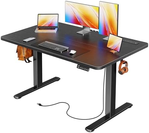 Huuger 47 X 24 Inch Electric Standing Desk with Power Outlets and USB-C Port, Height Adjustable Desk, Sit Stand Desk for Home Office, Computer & Gaming Desk with 3 Presets, Stable Steel Frame, Black