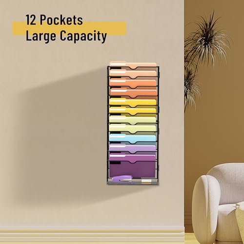 SUPEASY 12-Tier Wall File Organizer, Mesh Hanging Wall Mount File Holder