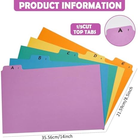 1 Set A-Z Alphabetic and Number Top Label Files, Legal Size, 25 Sheets File Dividers 1/5 Cut Label File Cabinet Dividers Desk Organizer for Office, Home and School (Rainbow)