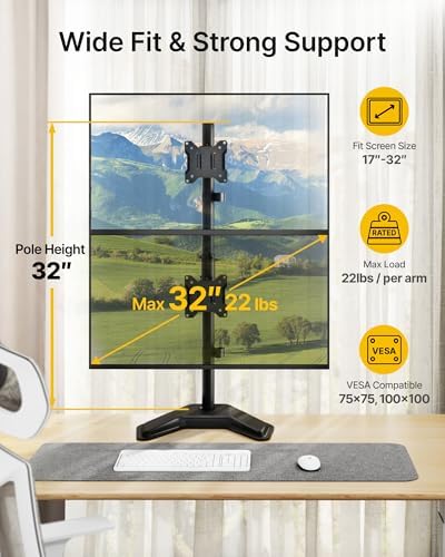 monTEK Freestanding Stacked Dual Monitor Stand for 17-32", 22 lbs Each