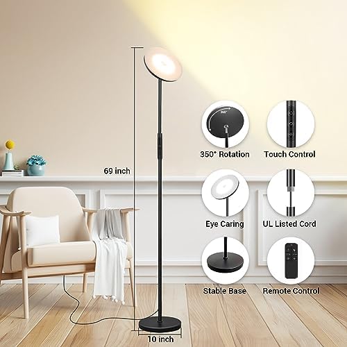 marctronic Upgraded Torchiere Floor Lamp,36W 3600LM Super Bright LED Floor Lamp for Living Room Bedroom Office, Dimmable Modern Standing Tall Lamp with Remote & Touch Control