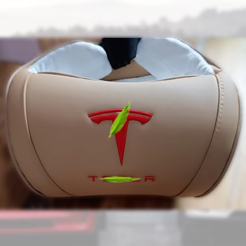 Car Headrest Neck Pillow Support Ergonomic, with Valve Stem Covers Accessory for Driving Seat Fatigue Relief Compatible with Model S X 3 Y & Cybertruck - 2 Pieces
