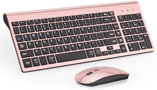 Wireless Keyboard and Mouse Ultra Slim Combo, Dual System - Rose Gold Black