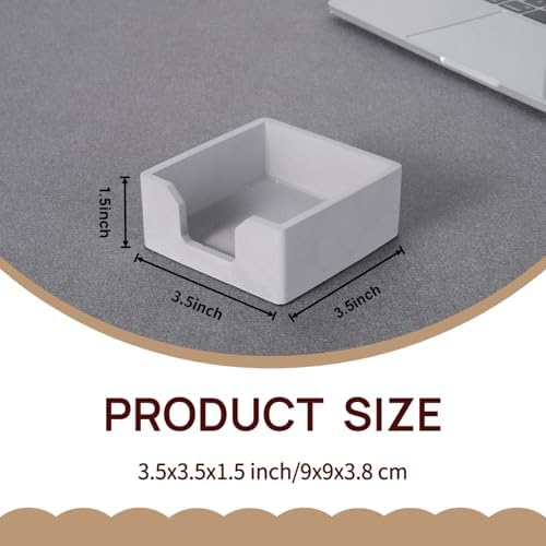 Concrete Sticky Note Holder for 3x3 Inch Notes - Cement Self-Stick Note Memo Pad Holder Notepad Dispenser Organizer - Modern Desk Accessory for Office & Home, Gray