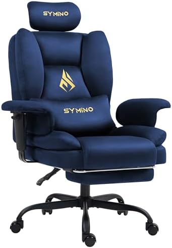 Symino Gaming Chair with Footrest, Up/Down Armrests, Suede Fabric Ergonomic Office Chair, 155° Recline Computer Chair for Desk, Darkblue