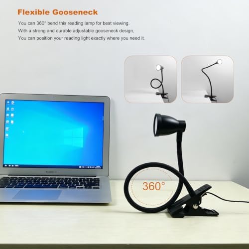 LED Clip Light 3 Color 10 Brightness Dimmable Clamp Desk Lamp Black