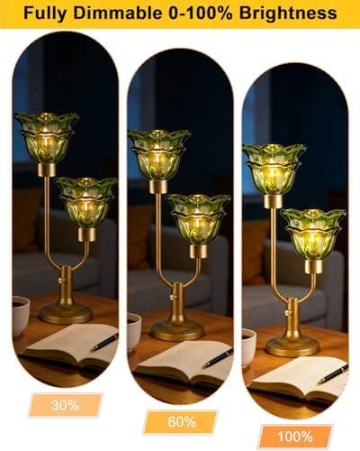 Lightdot Green Bedroom Table Lamps Set of 2 Dimmable Flower Glass Lamp