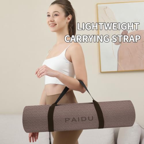 PAIDU POE Yoga Mat （10mm）Extra Thick Fitness Mat 72"x24" with Carry Strap