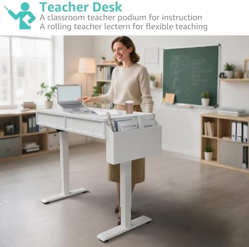 KLUVIS Small Electric Standing Desk with Drawers, 32 Inch, White