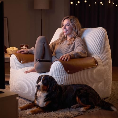 Homkdom Bean Bag Chairs for Adults, Bean Bag Sofa with Armrests, White