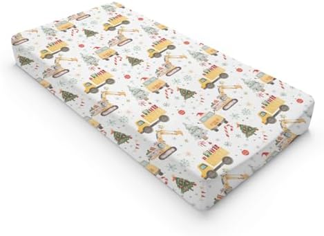 Watercolor Christmas Theme Transportation Car Construction Truck Winter Holiday Pattern Baby Changing Pad Cover, Unisex Christmas Nursery Diaper Changing Table Pad Mat Sheet for Boys Girls-16x32