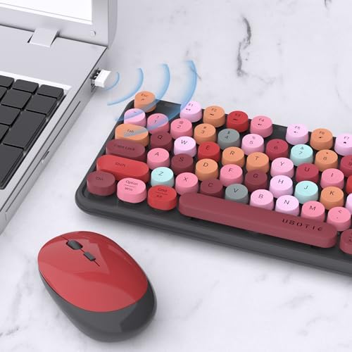 UBOTIE Colorful Wireless Keyboard and Mouse Combo (Black-Colorful)