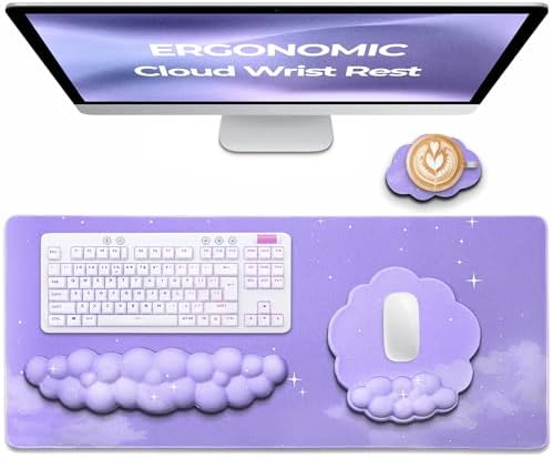 Premium Quality Cloud Wrist Rest Keyboard & Mouse Pad Set – Ergonomic Memory Foam Desk Accessories with Wrist Support for Office & Gaming – Purple-Star