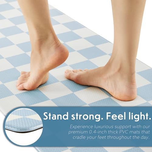 Ohocut Blue Checkered Kitchen Mats for Floor Set of 2, 2 Pcs Cushioned Non Slip Runner Rugs for Kitchen/Sink/Laundry, Comfort Aesthetic Cute Anti-Fatigue Foam Floor Mat 17.3"x29.5"+17.3"x47.2"