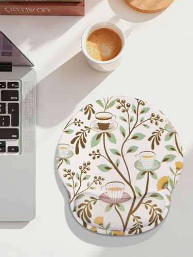 Seorsok Coffee Patterns Mouse Pad with Gel Wrist Support Mouse Pad,Ergonomic Aesthetic,Comfortable Mousepad for Office Game Work Computer,Pain Relief Mousepad with Non-Slip Silicone Base,White