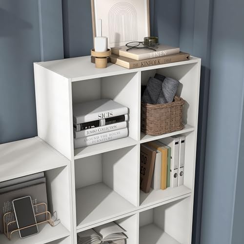 Homes: Inside + Out Apexa 4-Cube Storage Organizer Shelves, Stackable Wood Bookcase Fits Cubby Bins for Organization, Dorm Teen Room Decor & Home Office, White