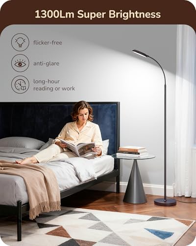 EDISHINE Modern LED Floor Lamp 1300LM Floor Lamps for Living Room Brown