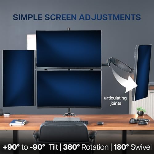 VIVO Quad Pneumatic Monitor Mount for 4 Screens up to 32 inches, Fully Adjustable, Heavy Duty Desk Stand with C-Clamp, Black, STAND-V400G