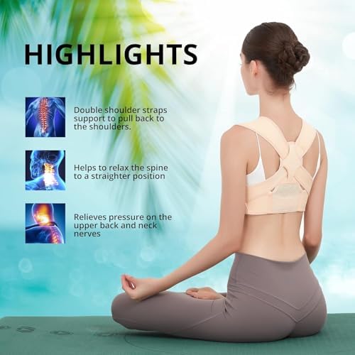 JMPOSE Back Posture Corrector for Women: Adjustable Shoulder Posture Brace Straightener Pain Relief (Beige L/XL)