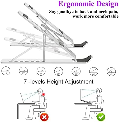 Laptop Stand, Laptop Riser Computer Stand for Desk, Adjustable Aluminum Foldable Portable Desktop Holder, Compatible with MacBook Air pro, iPad, Lenovo, 10-15.6” Laptop and Tablets (Silver)