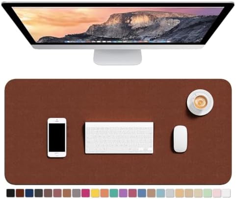 Hsurbtra Desk Pad, 30" x 14" Dual Side PU Leather Desk Mat, Waterproof Non-Slip Desktop Blotter Protector, Large Mouse Pad for Laptop Keyboard Office Home, Brown & Grey