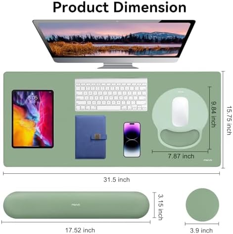MOSISO Wrist Rest for Mouse Pad Set, Large Gaming Deskpad, Green