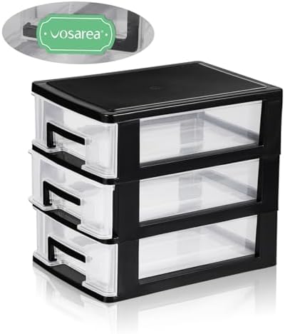 SEWACC 3 Layer Plastic Drawers, Desktop Organizer with Transparent Drawers