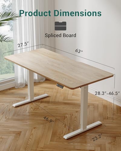 CubiCubi 63x28 Large Electric Standing Desk, 28" Deep Desktop, Maple