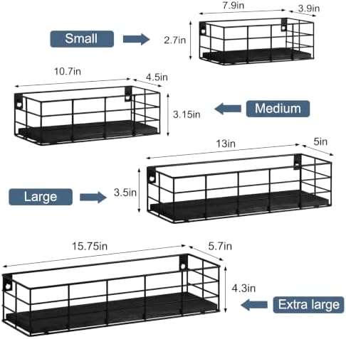 Fixwal Wire Frame Floating Shelves for Wall 4 Different Sizes, Black