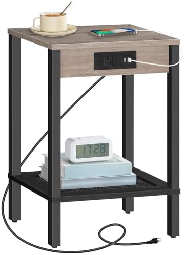 HOOBRO Side Table with Charging Station, 2-Tier Small End Table