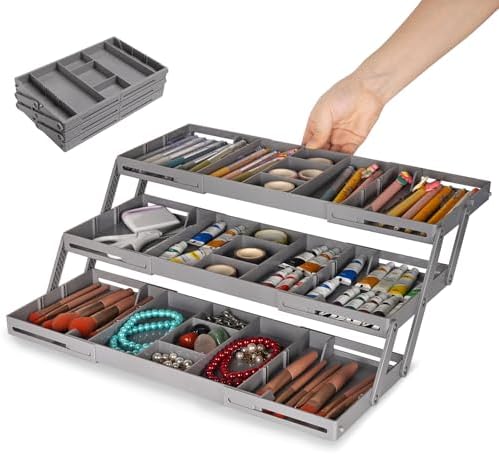 3 Tier Drawer Organizer Versatile Expandable Junk Drawer Organizer Grey