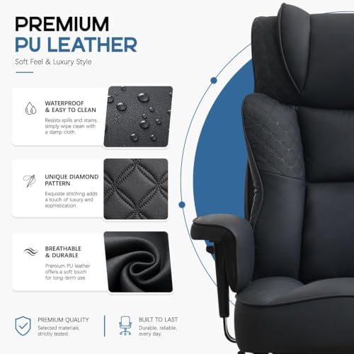 Office Desk Chair, High-Back Big and Tall Leather Chair with Footrest