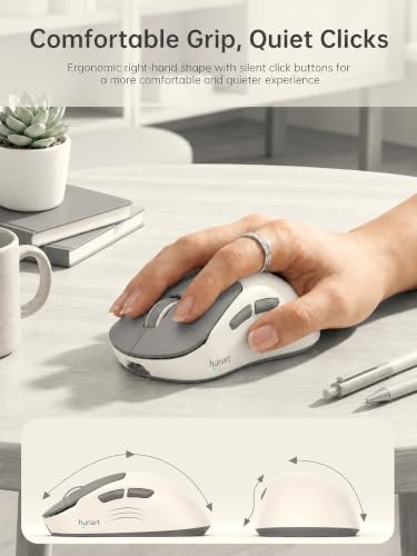 hunart H6 49g Wireless Mouse, Bluetooth & 2.4GHz, Rechargeable, Grey