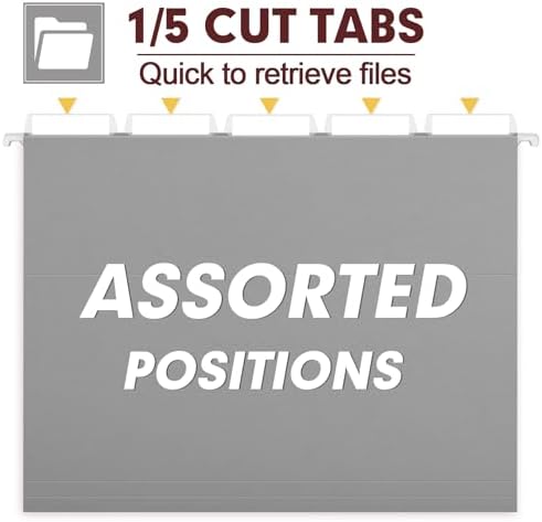 HERKKA Hanging File Folders, 30 Pack Reinforced Letter Size Hanging Folders, Designed for Bulky Files, Filing Cabinet, 1/5-Cut Adjustable Tabs (Gray)
